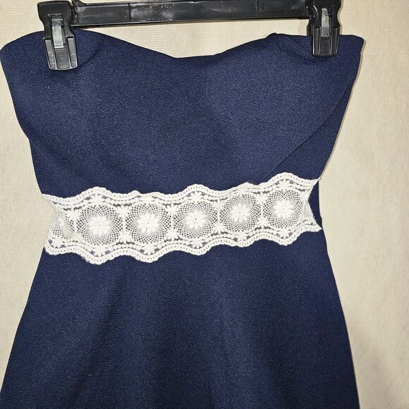 Babydoll Mini Halter Dress Navy Blue With White Lace Sexy Vintage Style Short - Picture 4 of 9